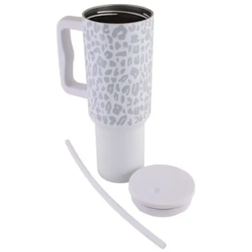 Leopard Print Travel Mug White Open